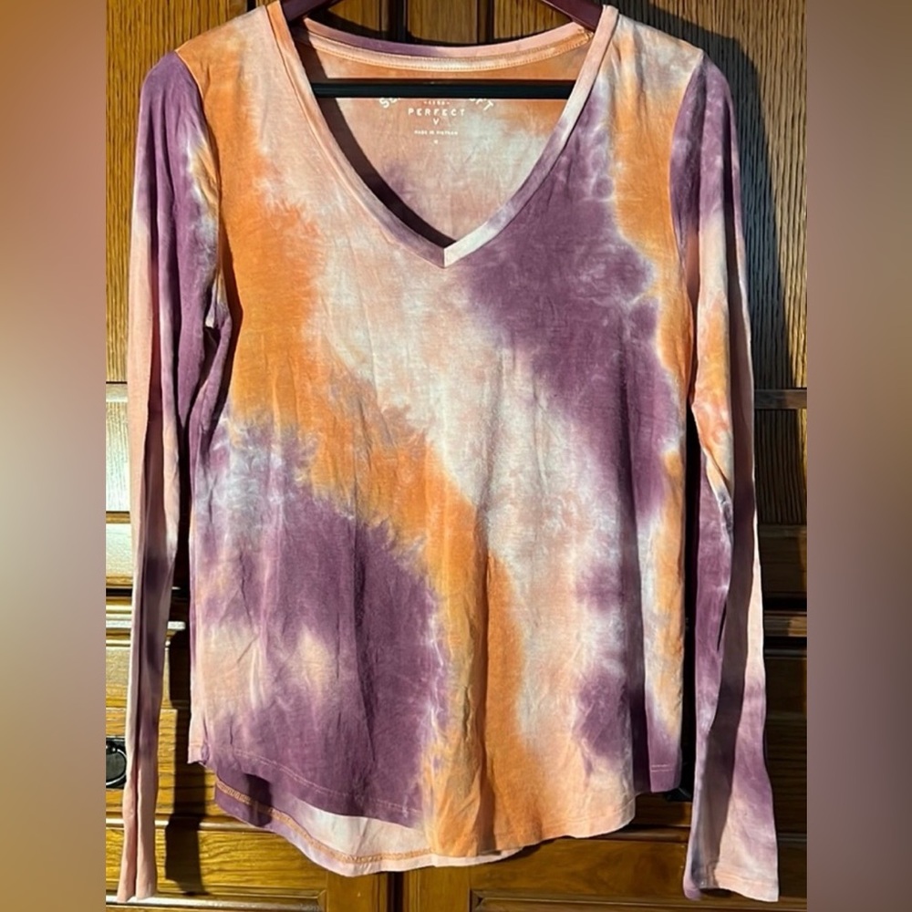Aeropostale Aero Seriously Soft Perfect V-neck Tee Tie Dye Retro Relaxed Hippie